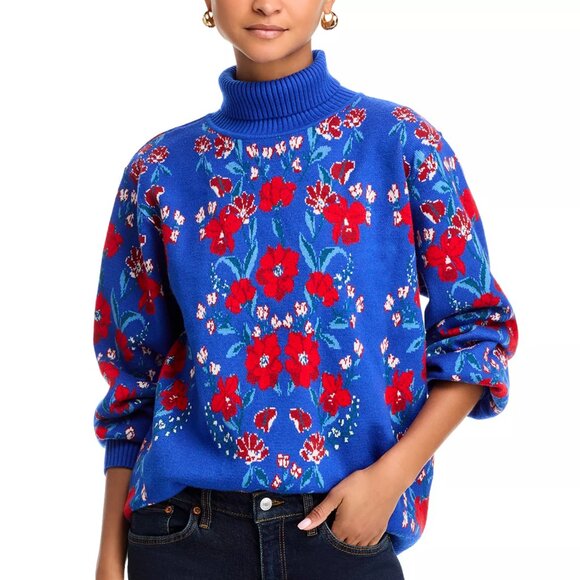 Farm Rio butterflower knit sweater in Blue/Red, Size M, New with Tag - Picture 1 of 11